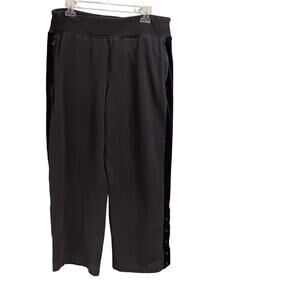 Athleta Retroplush Sweatpants Velour Trim Snap Hem Wide Leg Size Large Black